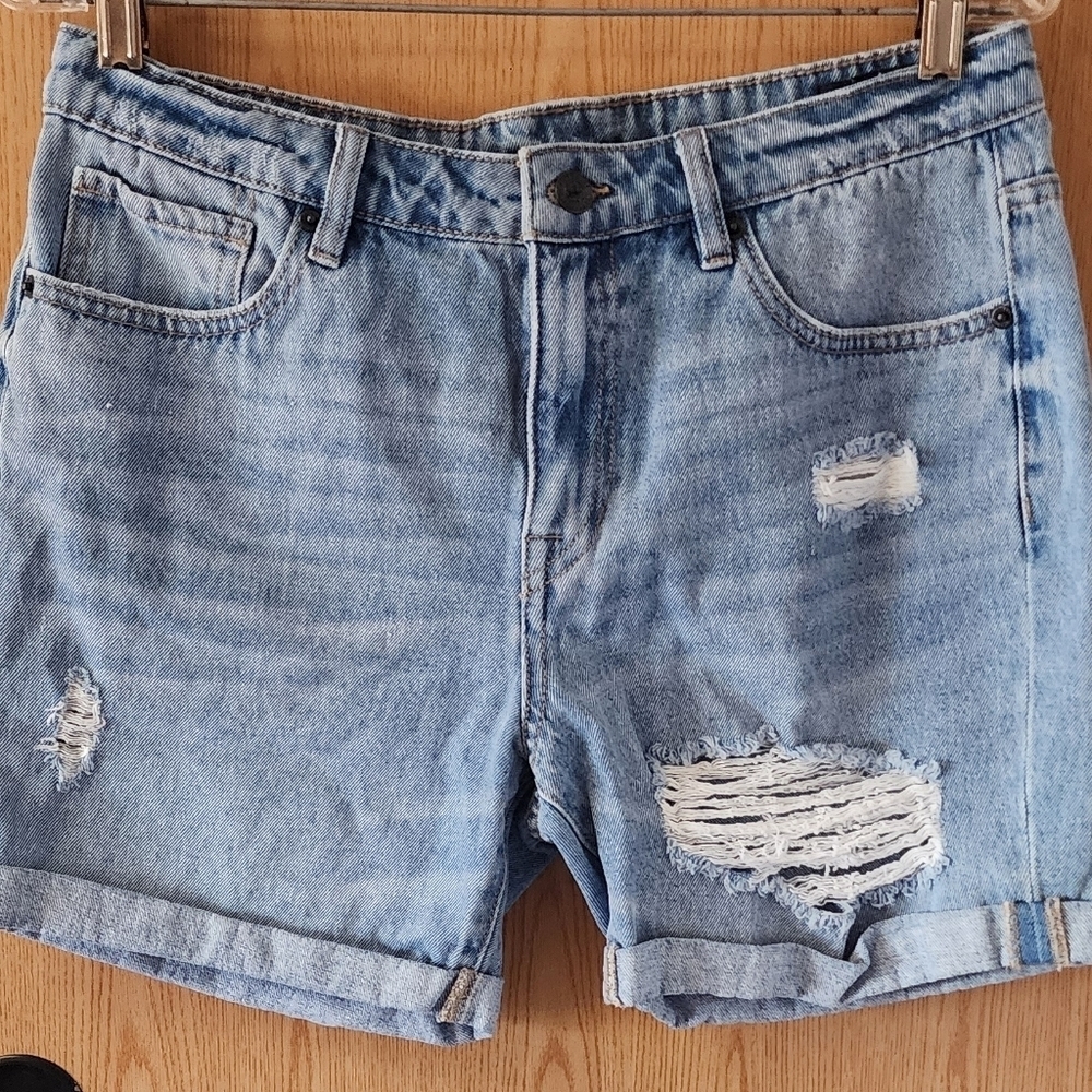 Distressed Light Blue Denim Shorts